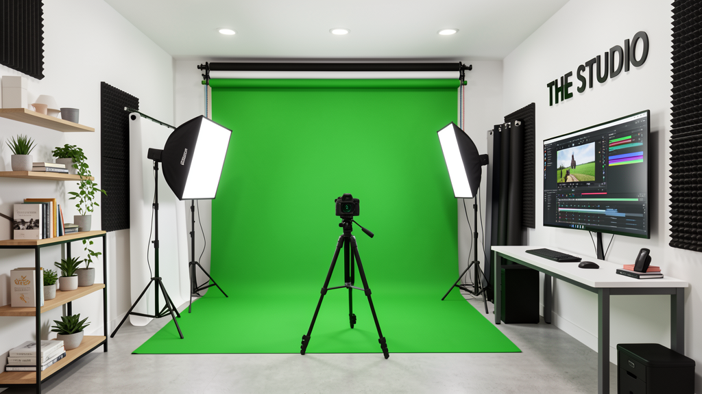 The Studio — video production with green screen, lighting, editing station